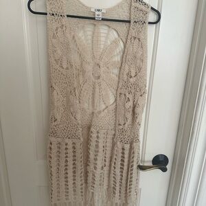 Cato boho crochet sleeveless vest with fringe western boho size L